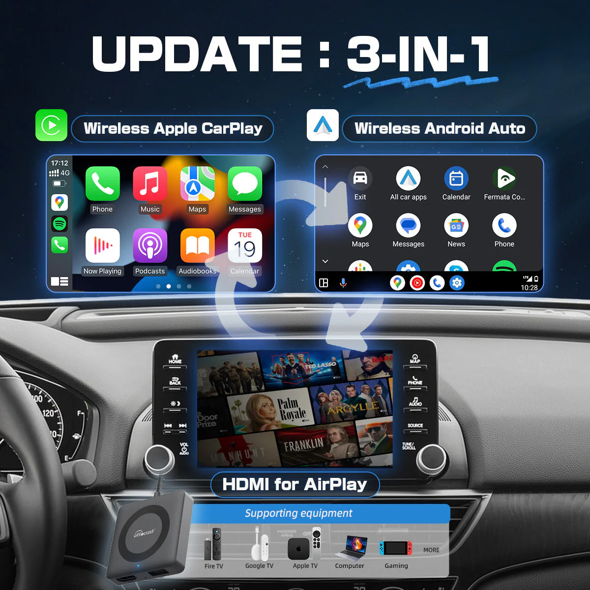 OTTOCAST®Car TV Mate Max IV Universale: CarPlay Wireless e Android Auto con contenuti multimediali HDMI - Image 5