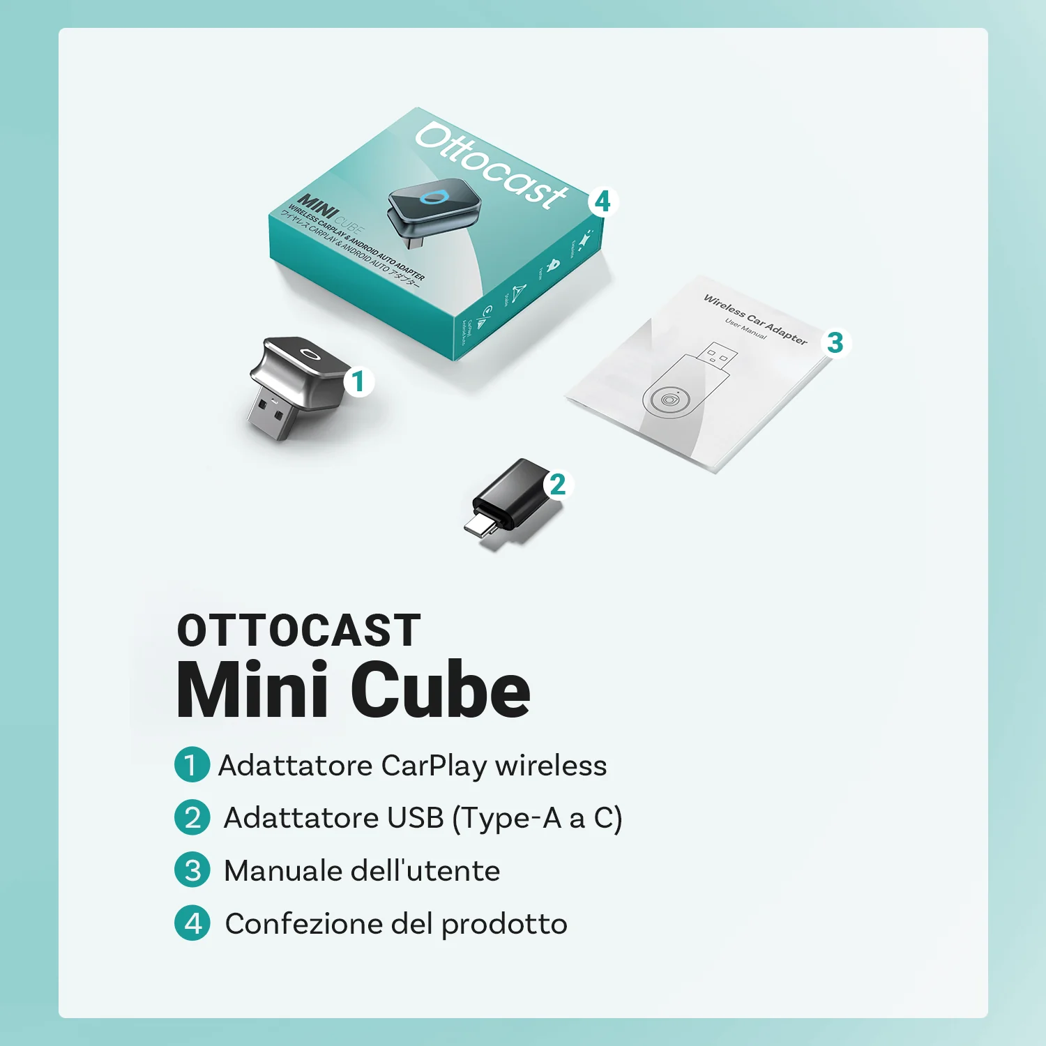 Ottocast® Mini Cube 3.0 Adattatore Wireless per CarPlay e Android Auto - Image 12