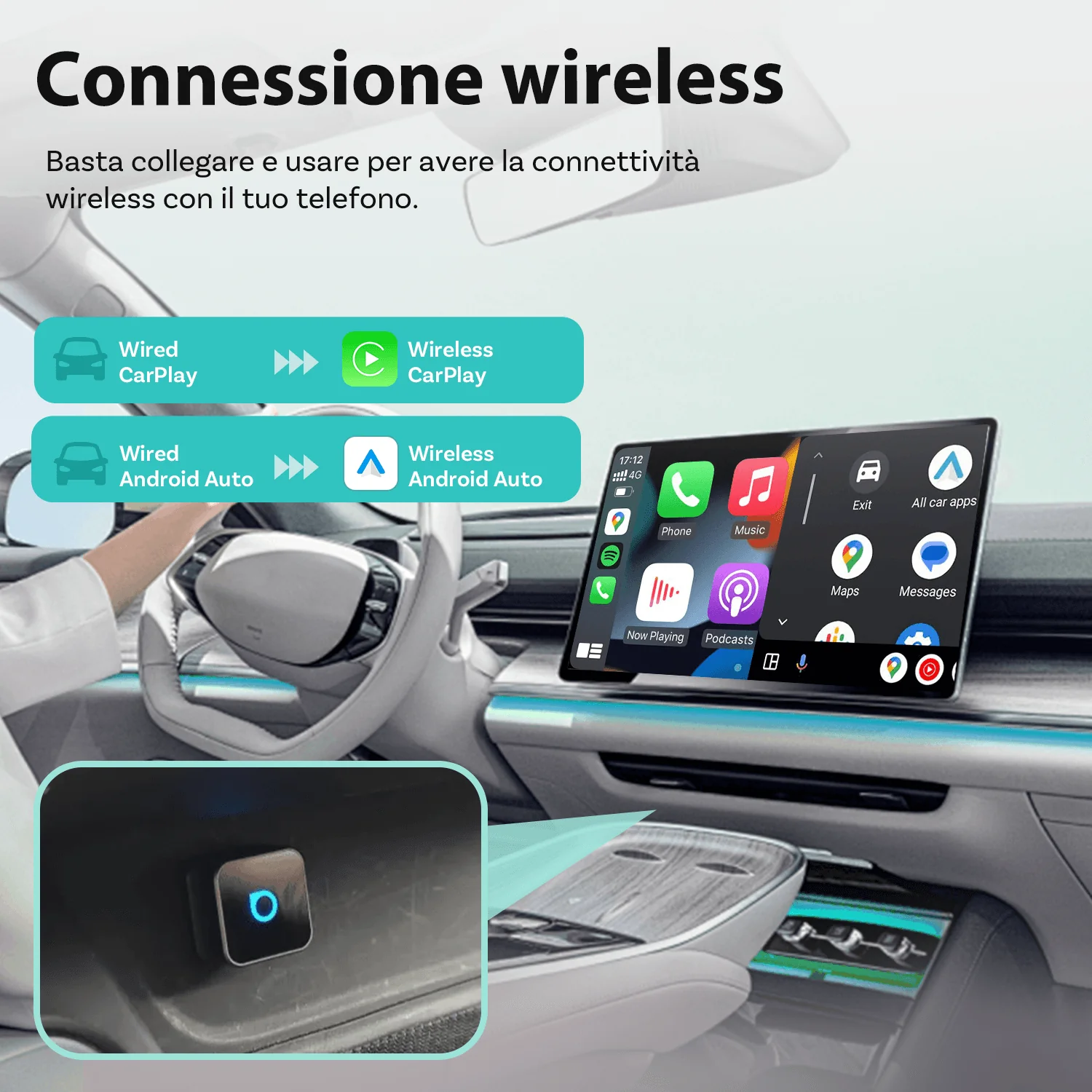Ottocast® Mini Cube 3.0 Adattatore Wireless per CarPlay e Android Auto - Image 5