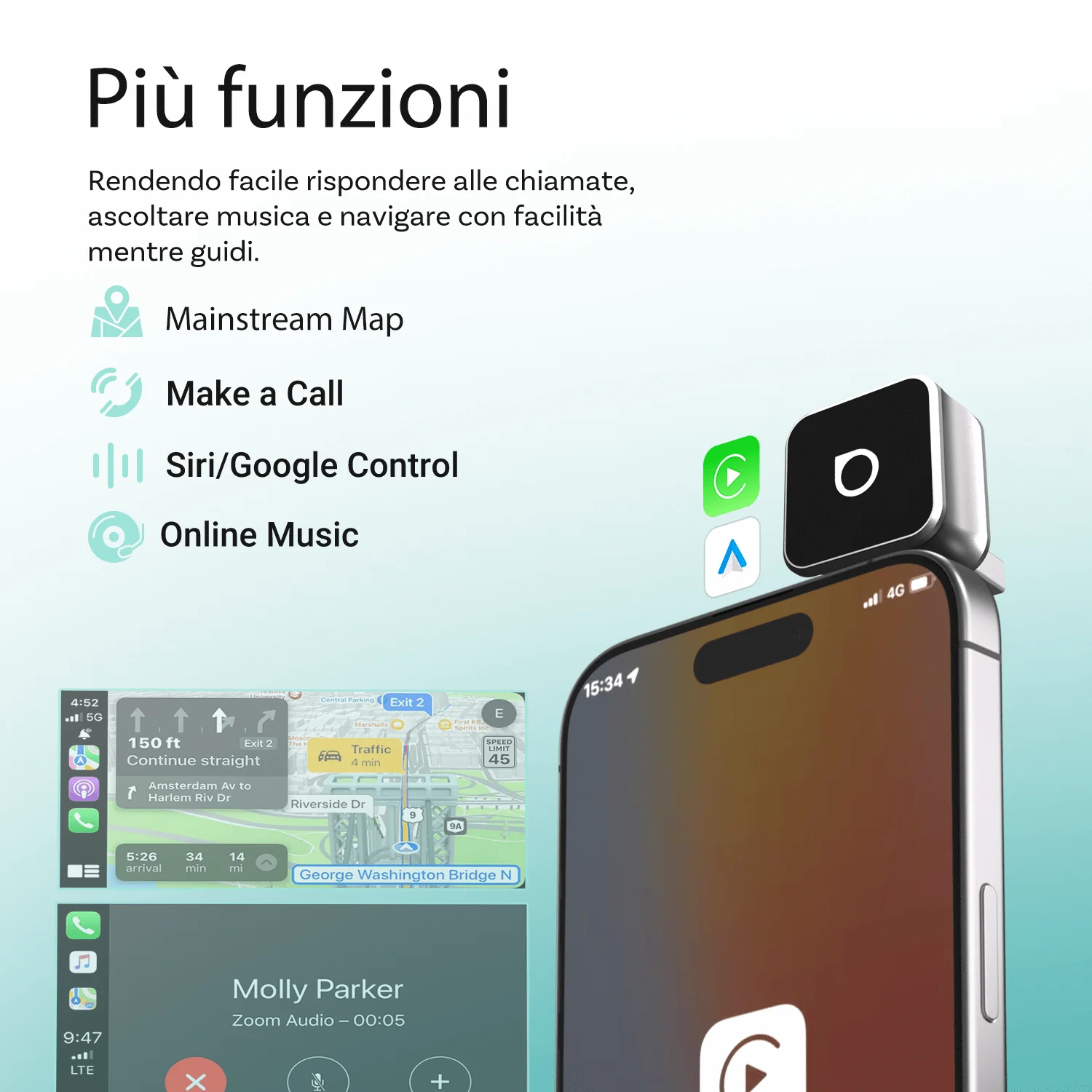 Ottocast® Mini Cube 3.0 Adattatore Wireless per CarPlay e Android Auto - Image 6