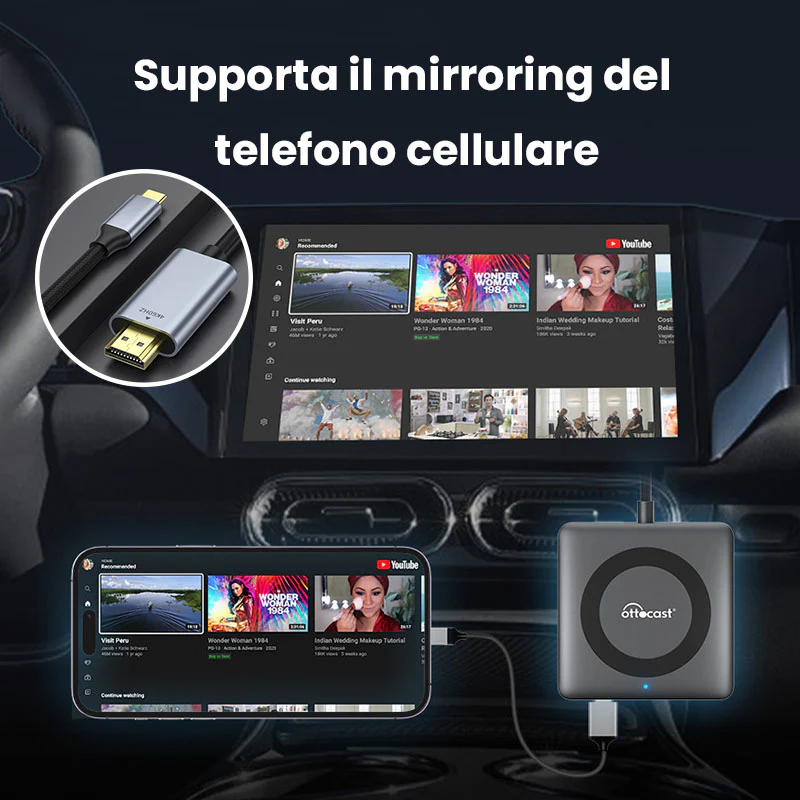 Ottocast® Car TV Mate Pro | Streaming HDMI + Fire TV Stick + Mirroring dello Schermo & Adattatore Wireless CarPlay Android Auto - Image 3