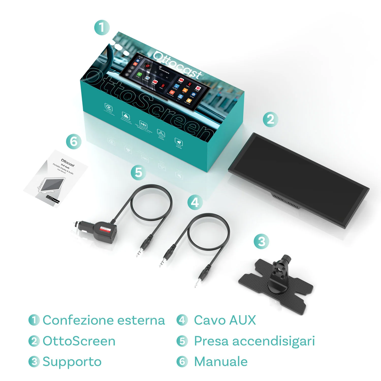 Ottocast® Screen Flow CarPlay e Android Auto Wireless Schermo - Image 8