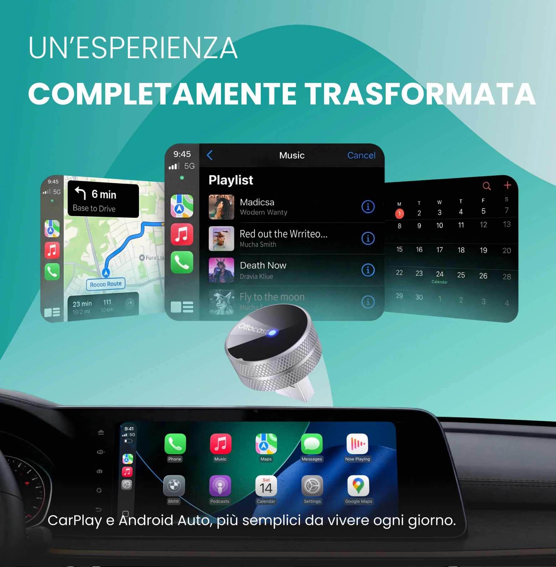 OTTOCAST®Mini Tube – Adattatore Wireless CarPlay e Android Auto - Image 7