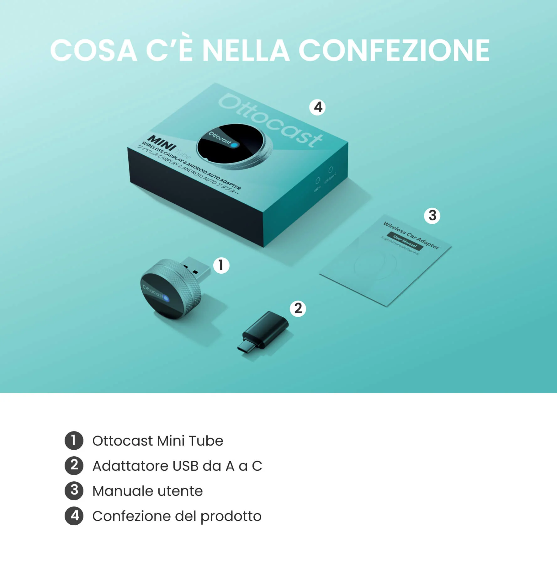 OTTOCAST®Mini Tube – Adattatore Wireless CarPlay e Android Auto - Image 9