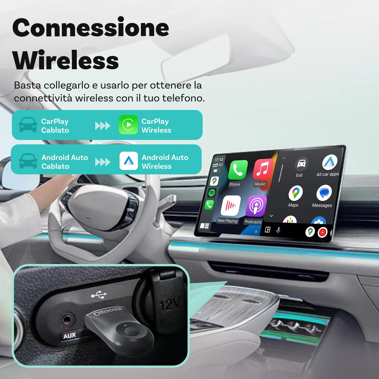 OTTOCAST®2025 Mini Adattatore Wireless CarPlay/Android Auto - Image 6